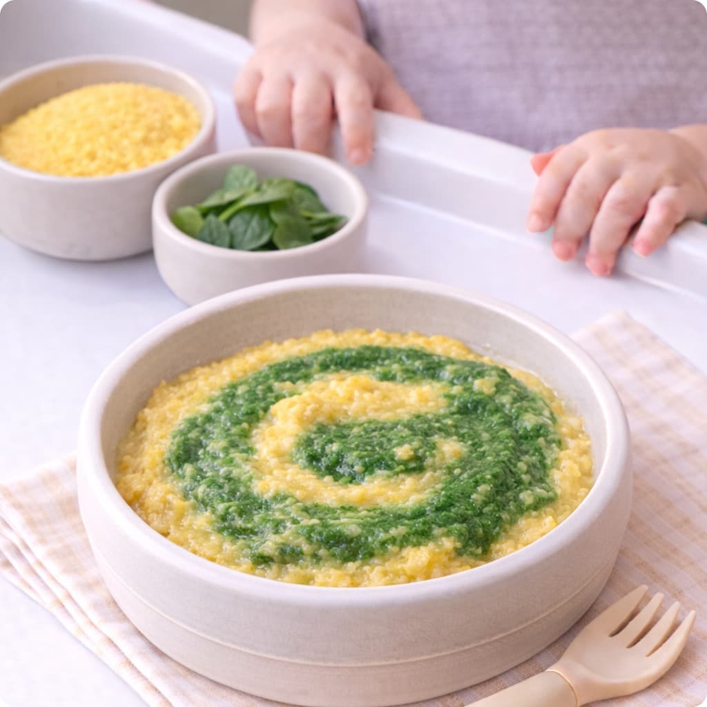 Italian Baby Polenta + Spinach Cream