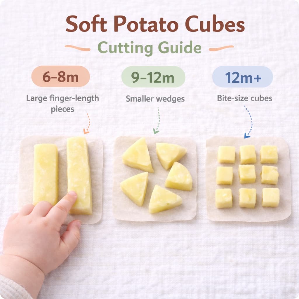 How to cut soft potato cubes for baby