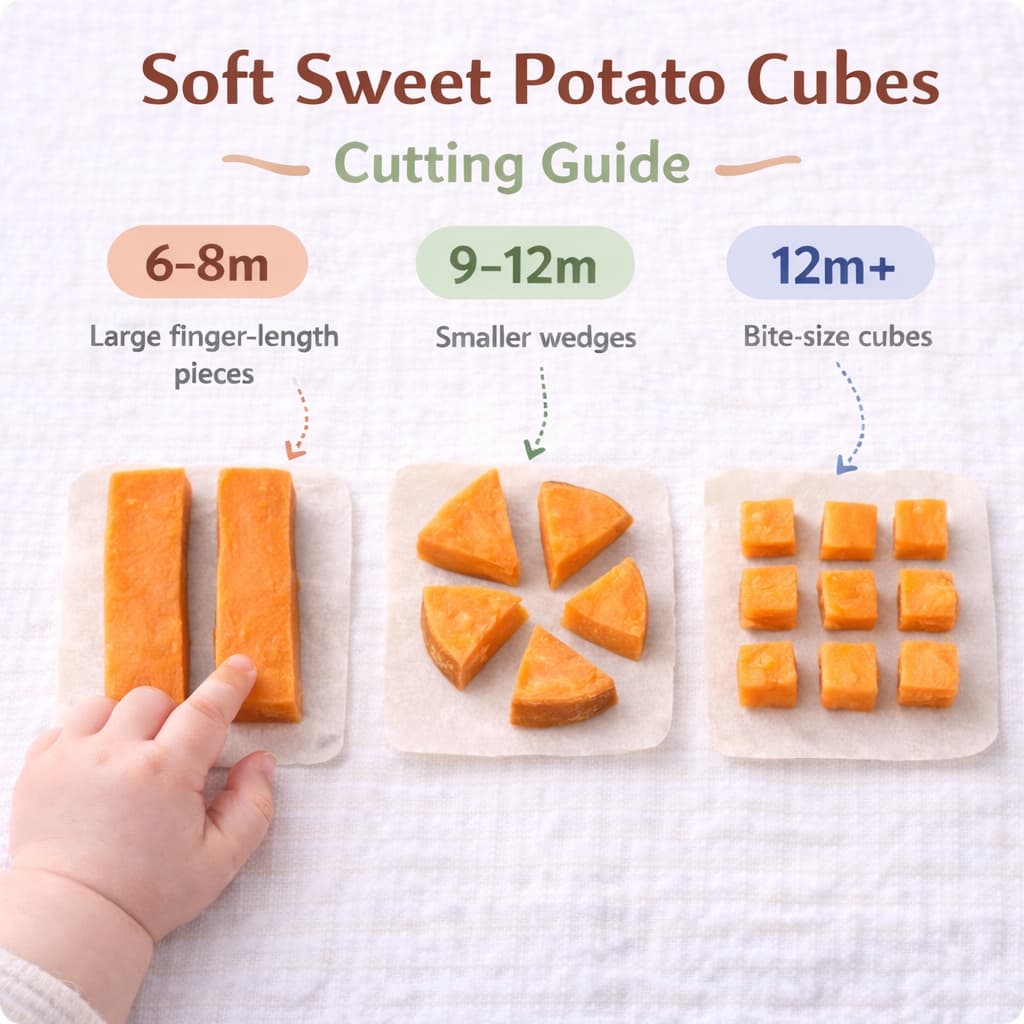 How to cut soft sweet potato cubes for baby