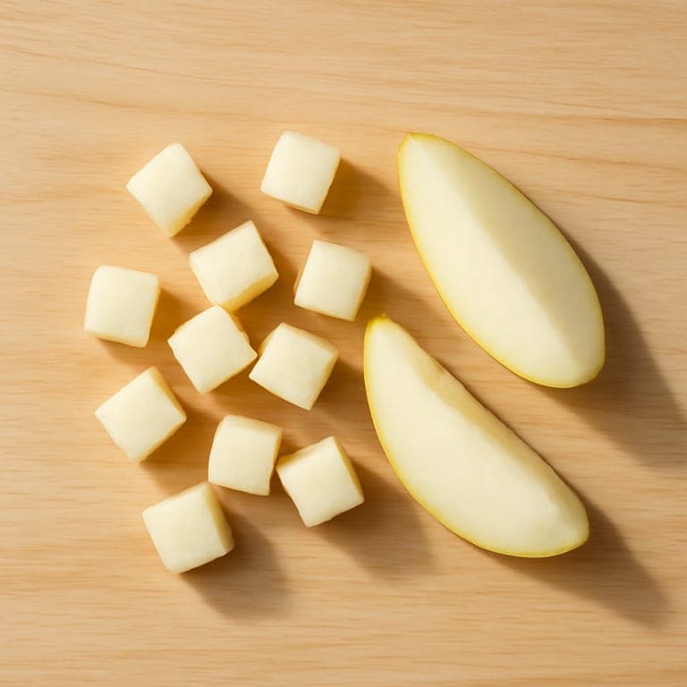 Baby-led weaning pear cubes and slices for 12 month old