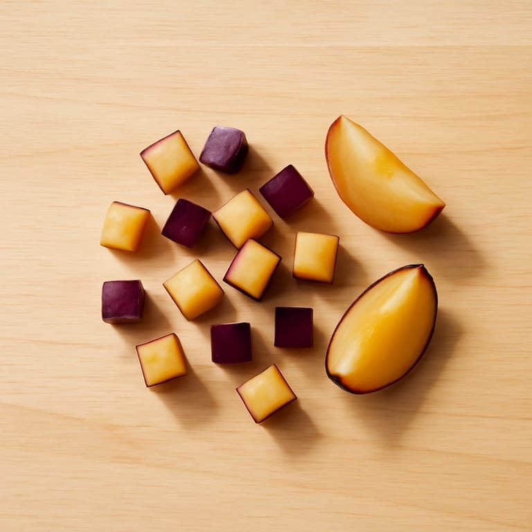 Baby-led weaning bite-sized plum pieces for 12 month old