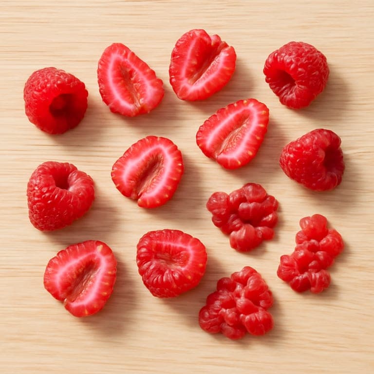 Baby-led weaning: halved and mashed raspberries for 6 month old baby