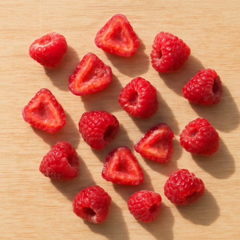 Baby-led weaning: halved and whole ripe raspberries for 9 month old baby